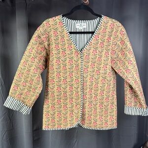 Floral Button-Up Jacket with Striped Details